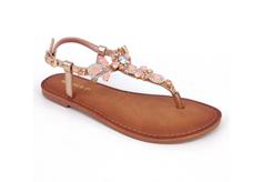 Round Toe Drop Shape Rhinestone Stone Ladies Flat Sandal